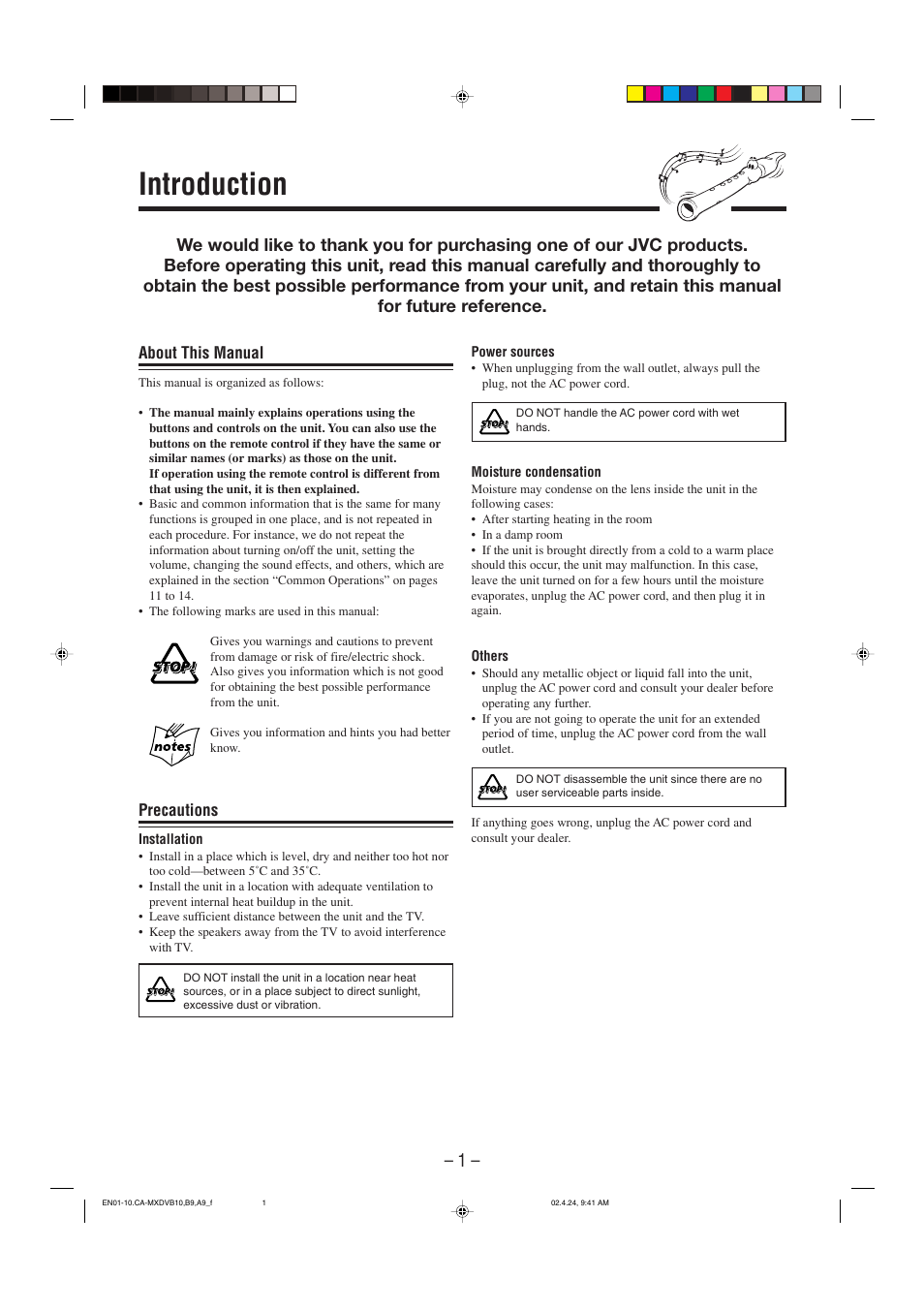 Introduction | JVC CA-MXDVA9 User Manual | Page 4 / 72