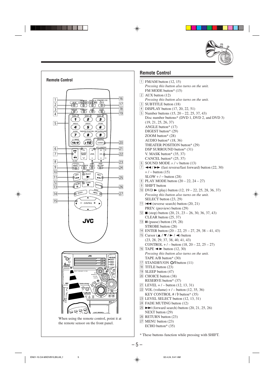 Remote control | JVC CA-MXDVA9 User Manual | Page 8 / 72