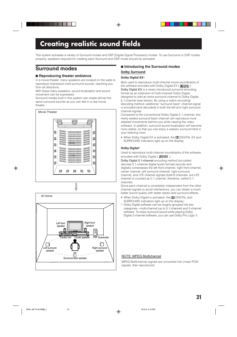 Creating realistic sound fields, Surround modes | JVC SP-XCA75 User Manual | Page 35 / 76