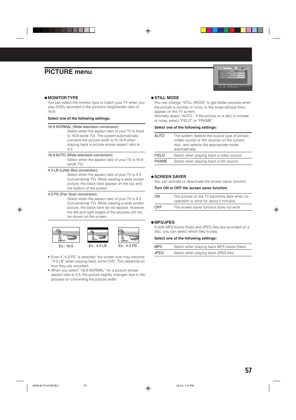 Picture menu | JVC SP-XCA75 User Manual | Page 61 / 76