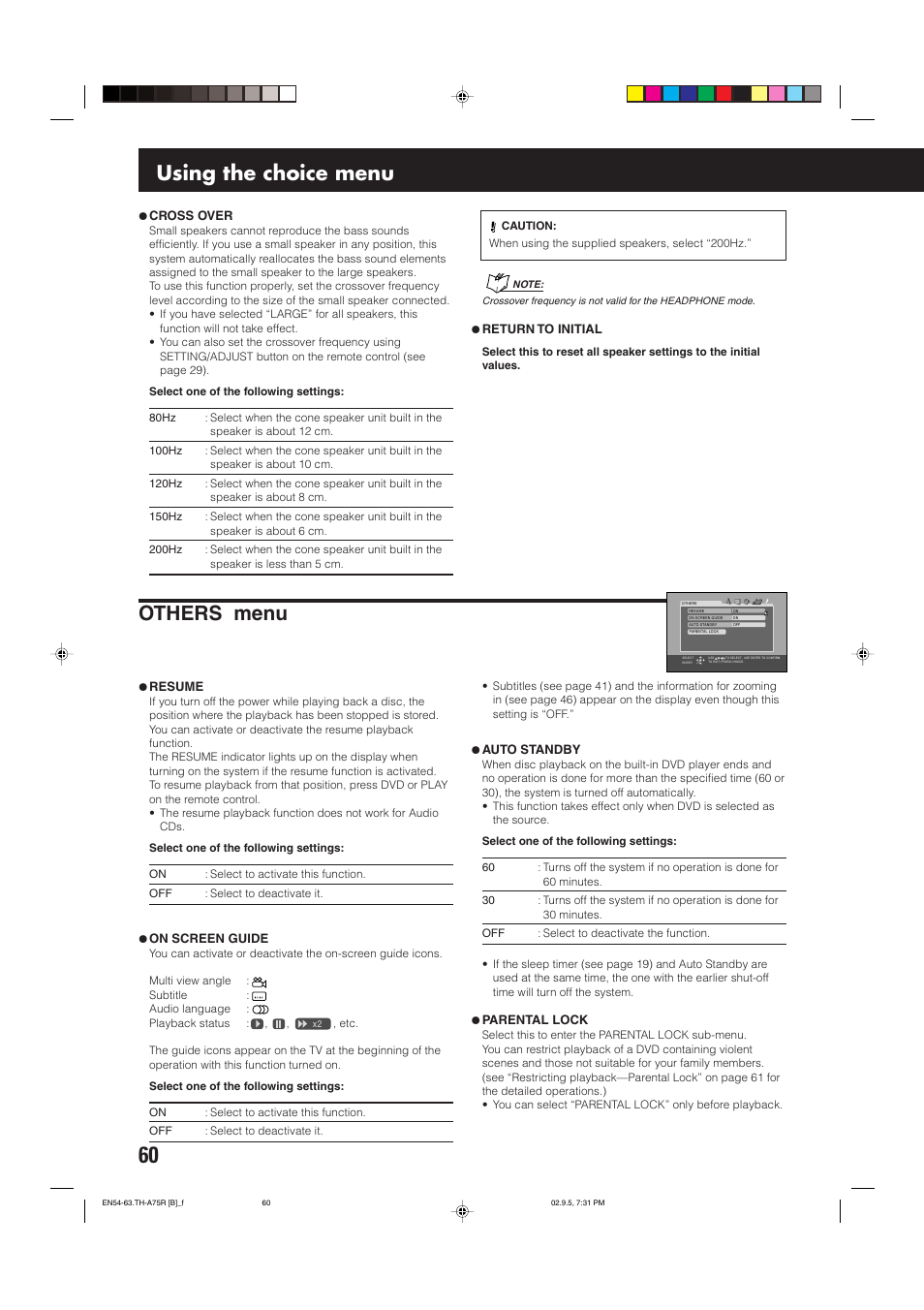 Others menu, Using the choice menu | JVC SP-XCA75 User Manual | Page 64 / 76