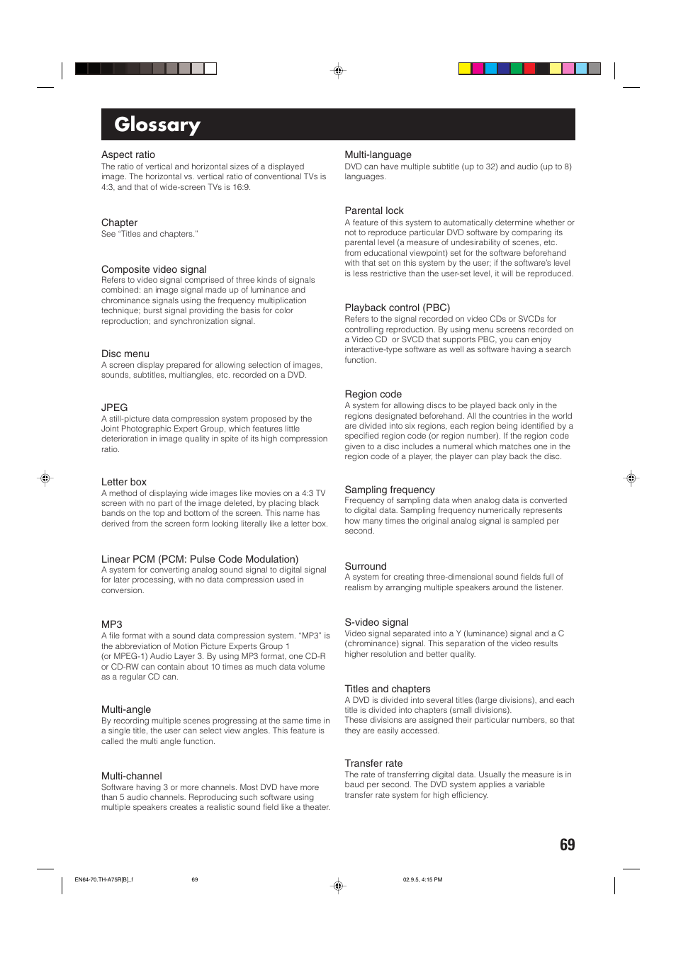 Glossary | JVC SP-XCA75 User Manual | Page 73 / 76