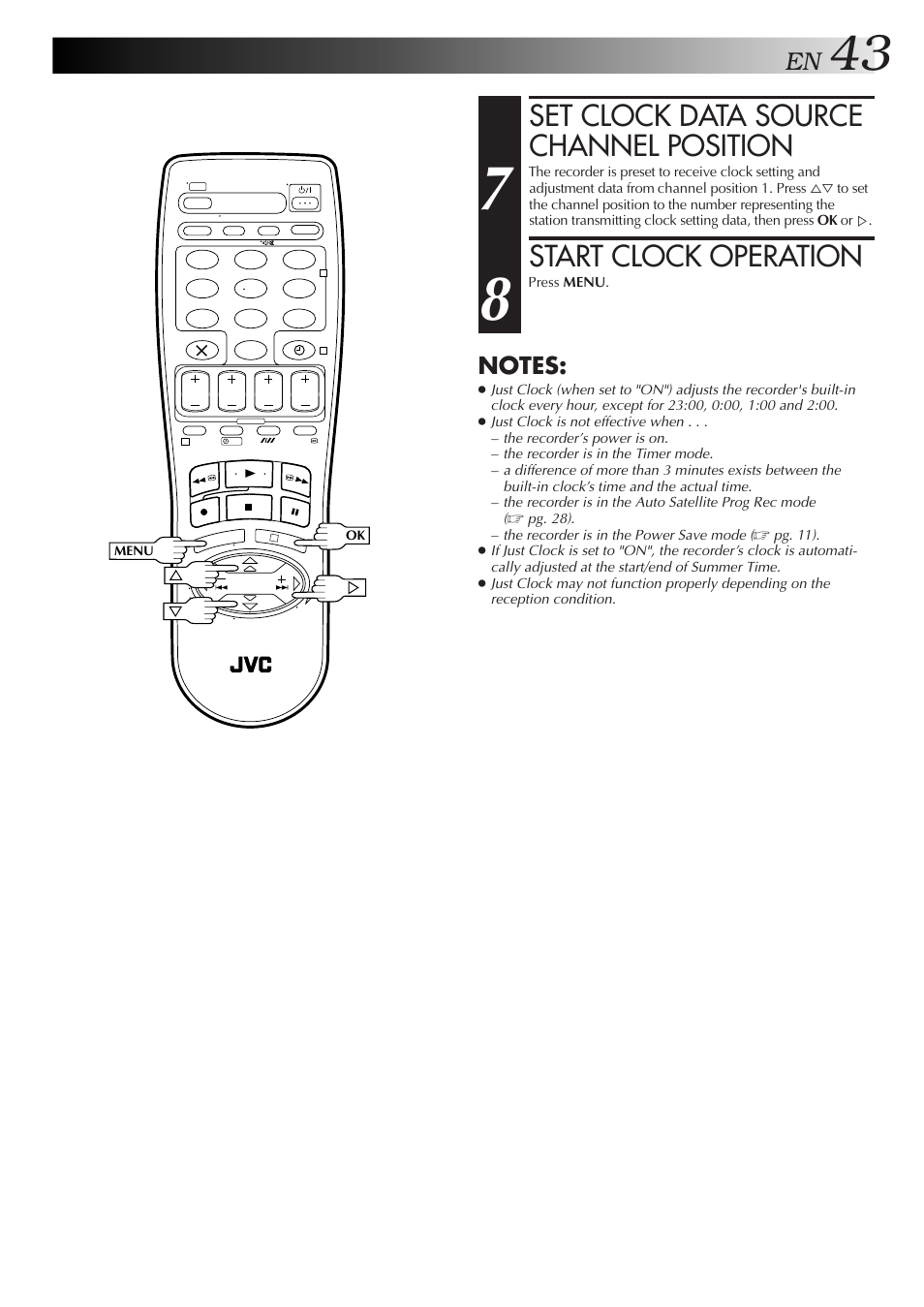 Set clock data source channel position, Start clock operation | JVC HR-J458E User Manual | Page 43 / 52