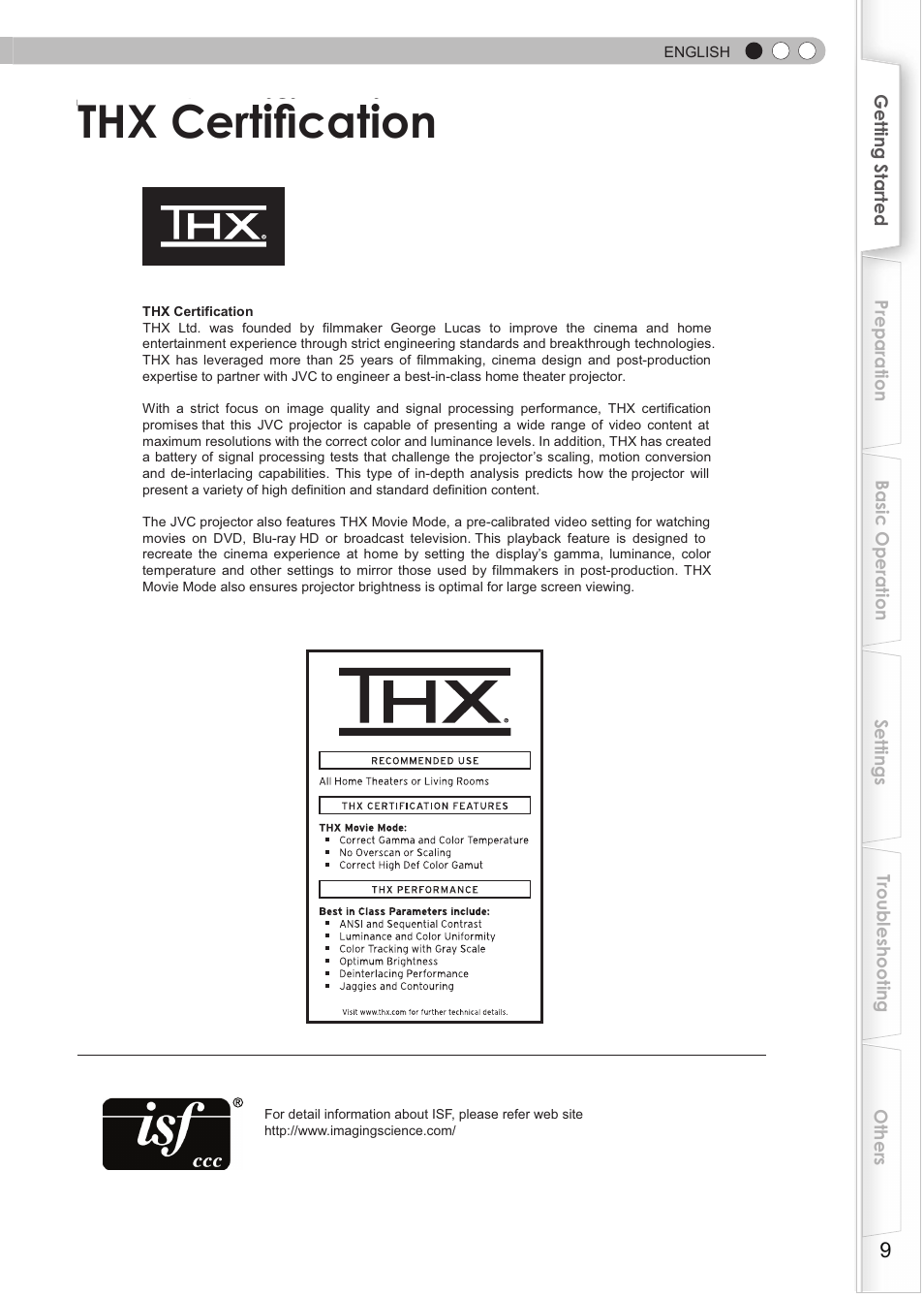 Thx certification | JVC Procision DLA-HD950 User Manual | Page 9 / 185