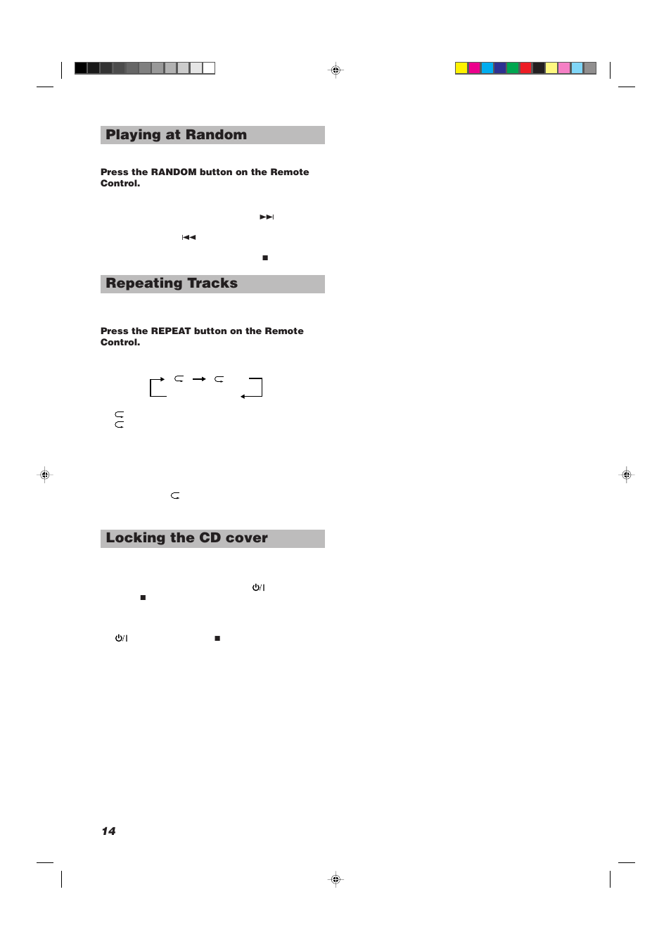 Playing at random, Repeating tracks, Locking the cd cover | JVC UX-V30R User Manual | Page 18 / 28