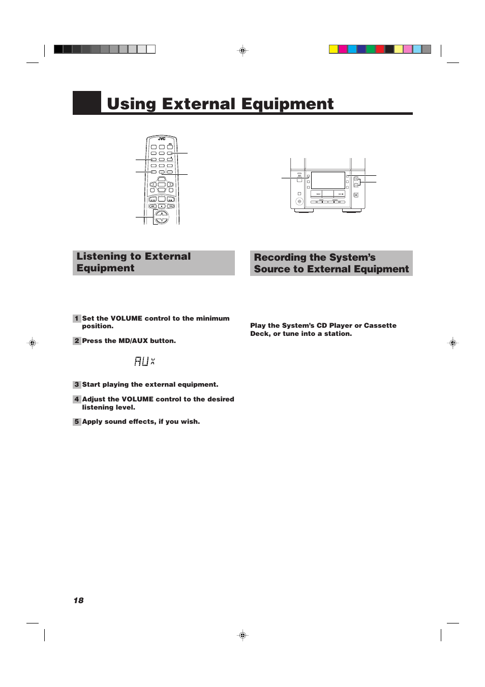 Using external equipment, Listening to external equipment, Down up multi control | JVC UX-V30R User Manual | Page 22 / 28