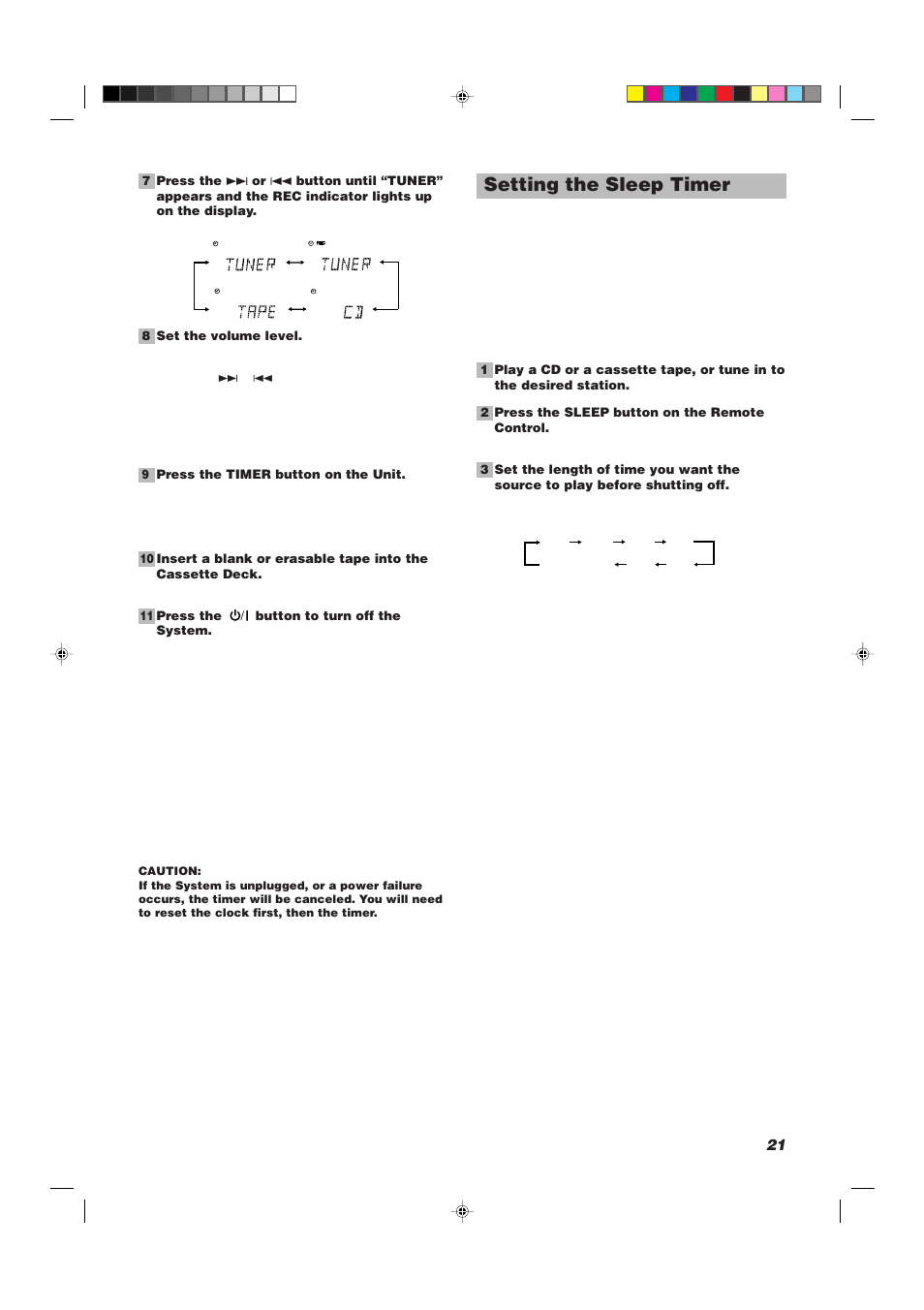 Setting the sleep timer | JVC UX-V30R User Manual | Page 25 / 28