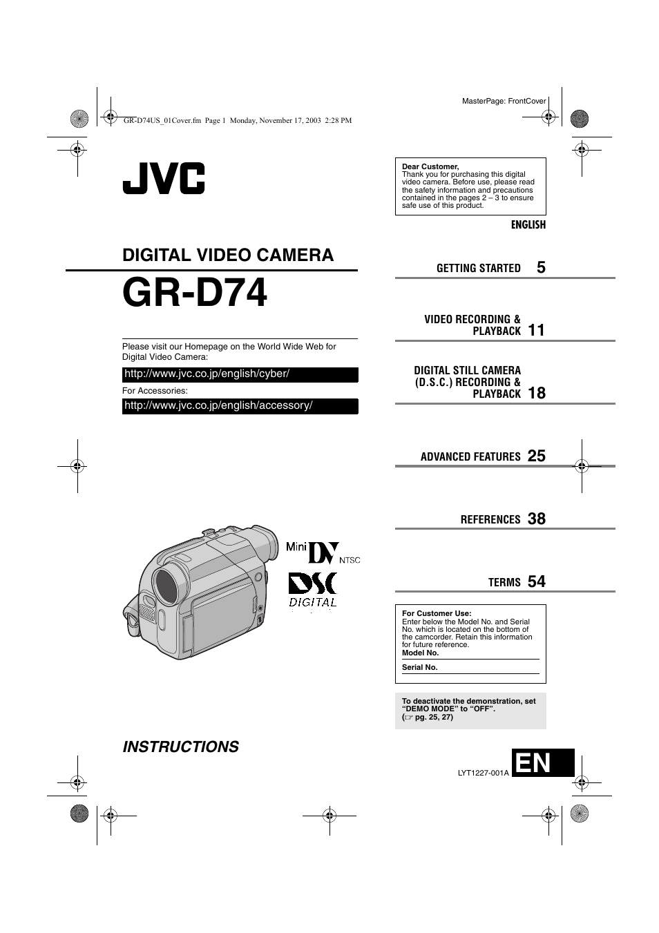 JVC GR-D74U User Manual | 56 pages