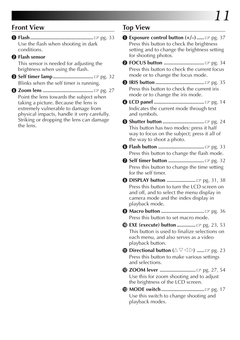 Front view, Top view | JVC GC-QX5HD User Manual | Page 11 / 104