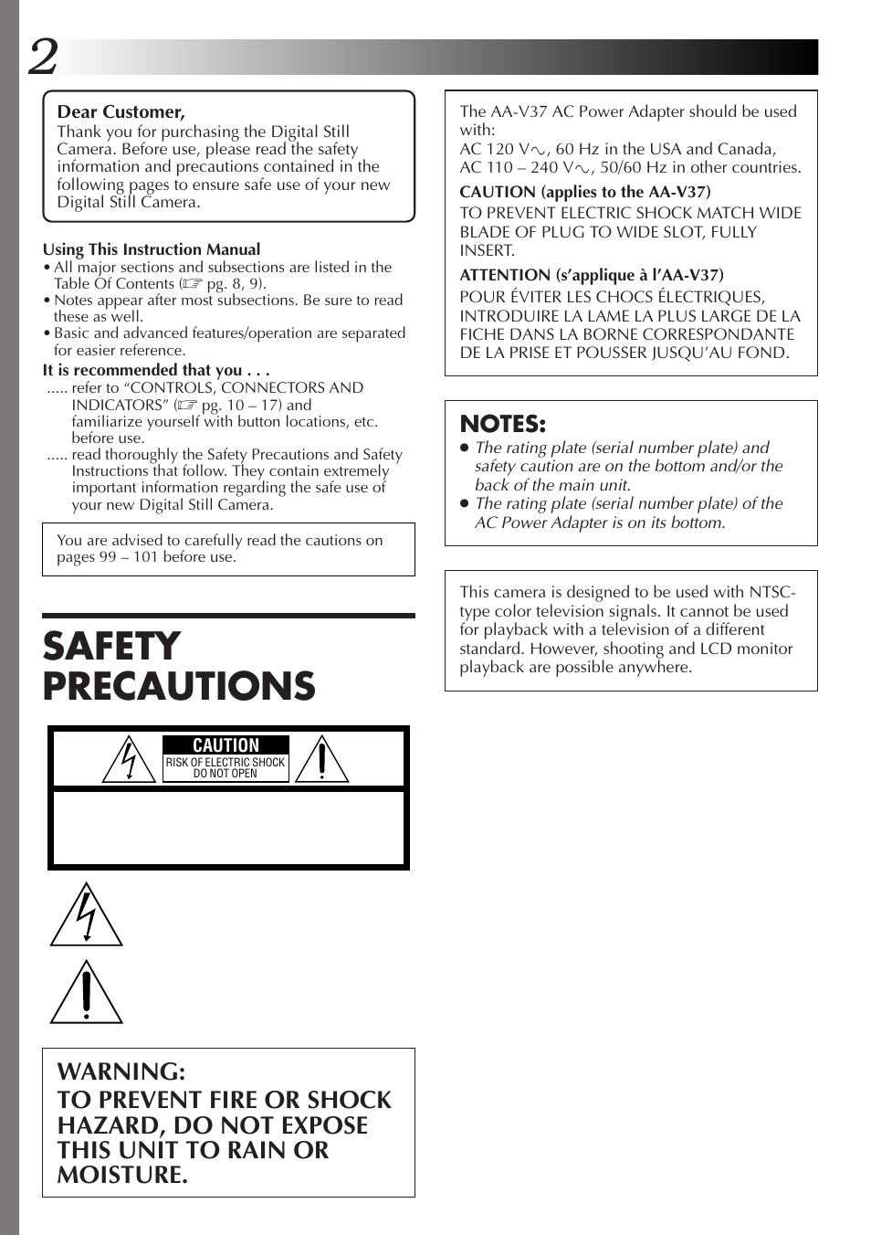 Safety precautions | JVC GC-QX5HD User Manual | Page 2 / 104