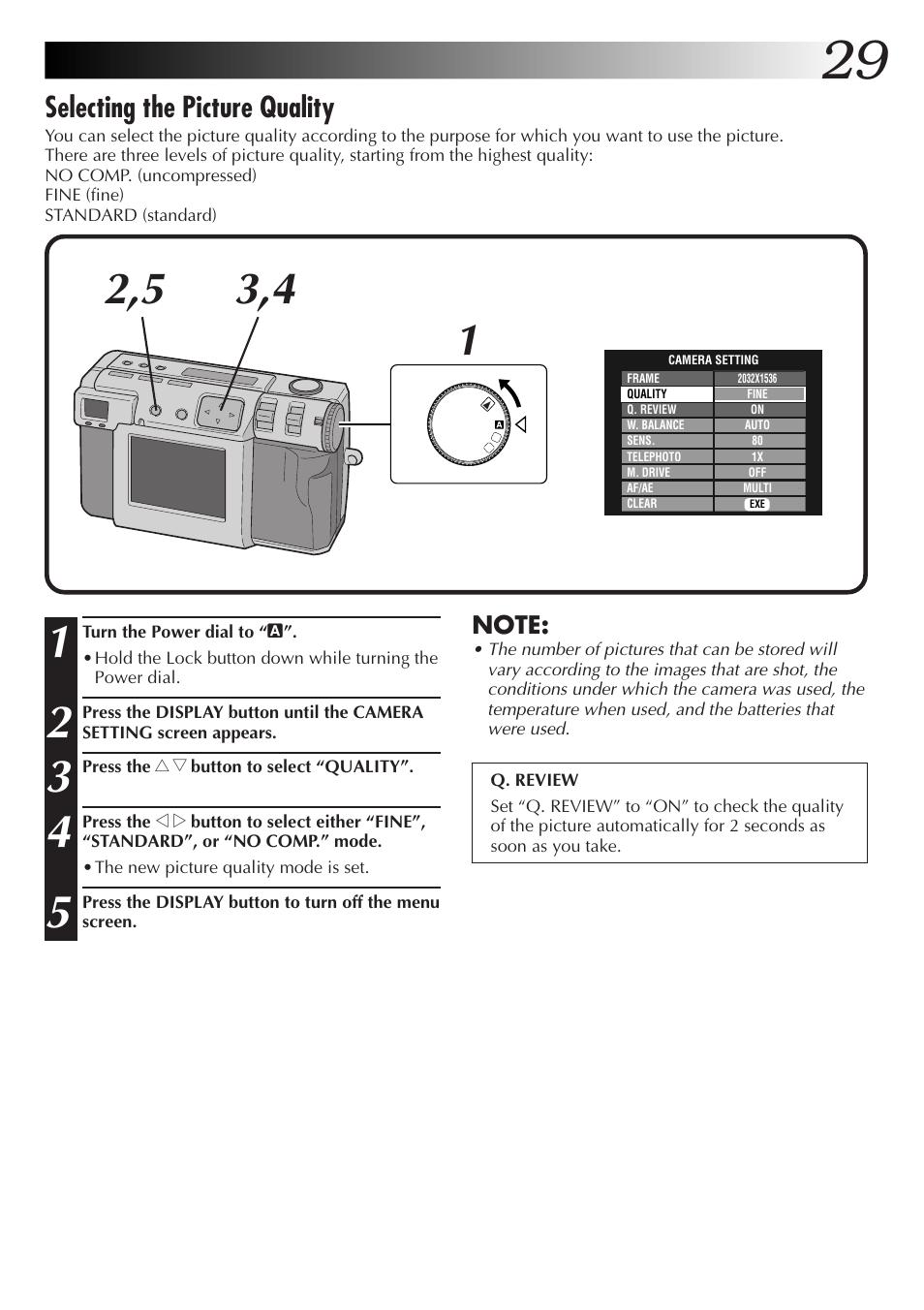 Selecting the picture quality | JVC GC-QX5HD User Manual | Page 29 / 104