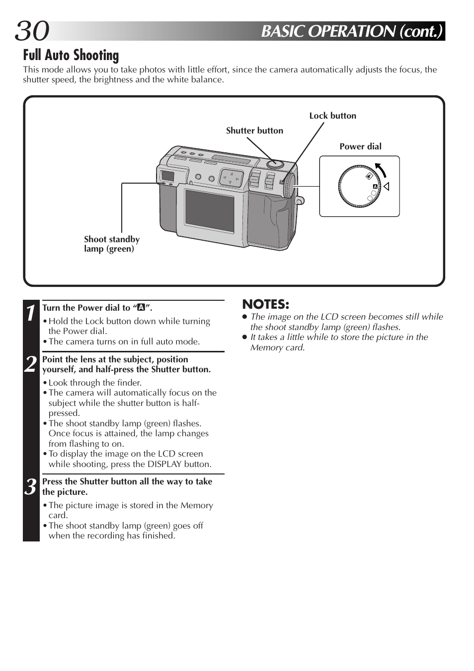 Basic operation (cont.), Full auto shooting | JVC GC-QX5HD User Manual | Page 30 / 104