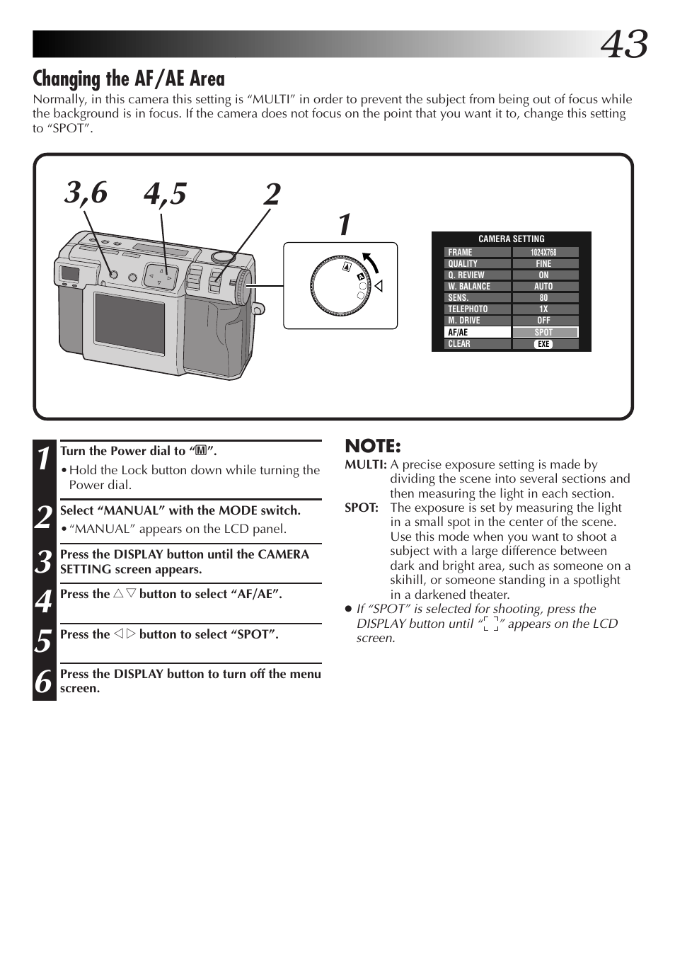 Changing the af/ae area | JVC GC-QX5HD User Manual | Page 43 / 104