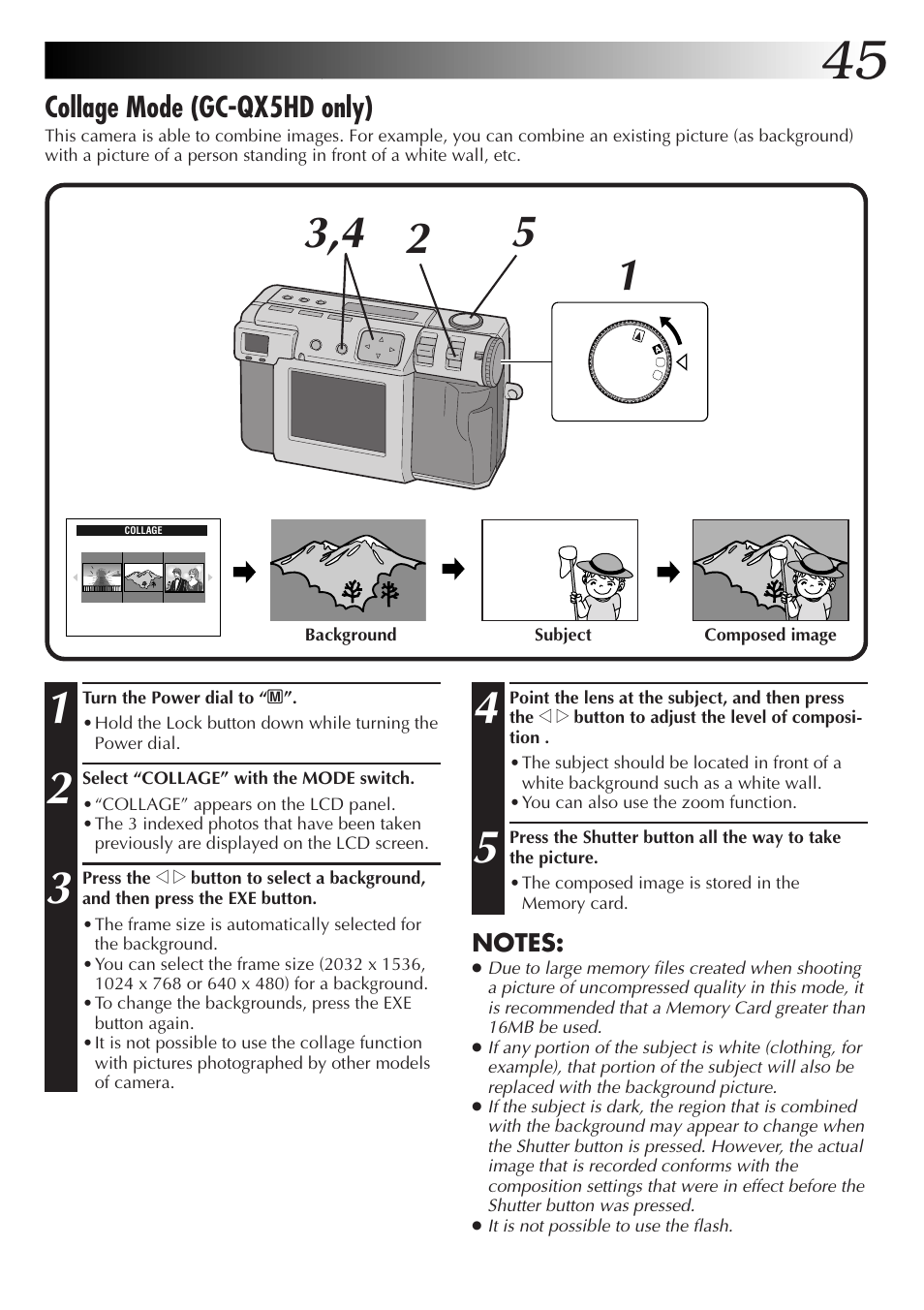 Collage mode (gc-qx5hd only) | JVC GC-QX5HD User Manual | Page 45 / 104