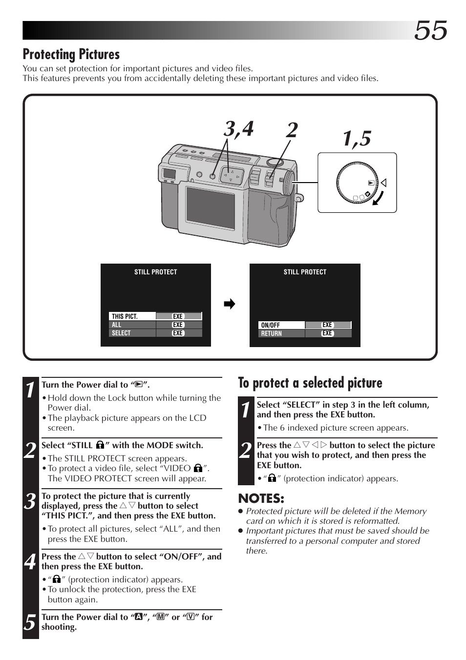 Protecting pictures | JVC GC-QX5HD User Manual | Page 55 / 104