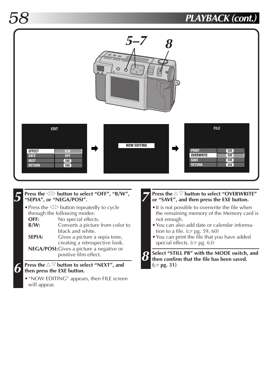 Playback (cont.) | JVC GC-QX5HD User Manual | Page 58 / 104