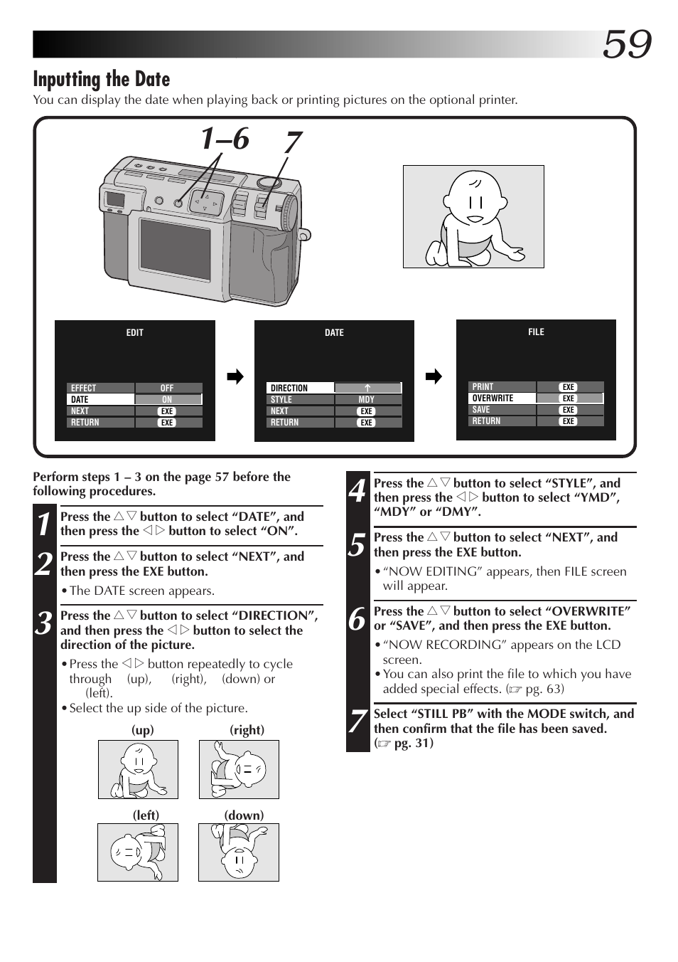 Inputting the date | JVC GC-QX5HD User Manual | Page 59 / 104