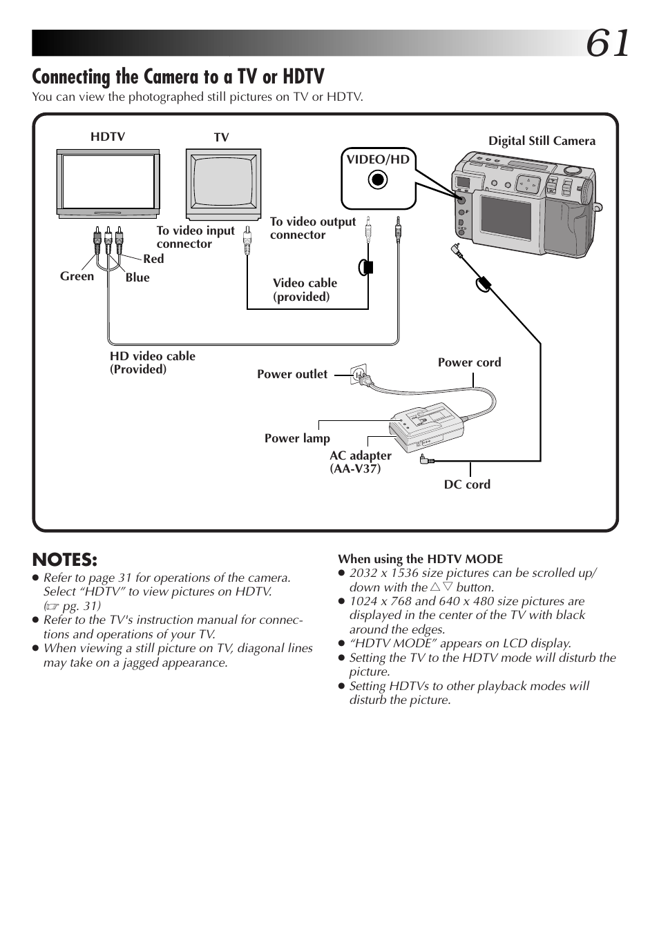 Connecting the camera to a tv or hdtv | JVC GC-QX5HD User Manual | Page 61 / 104