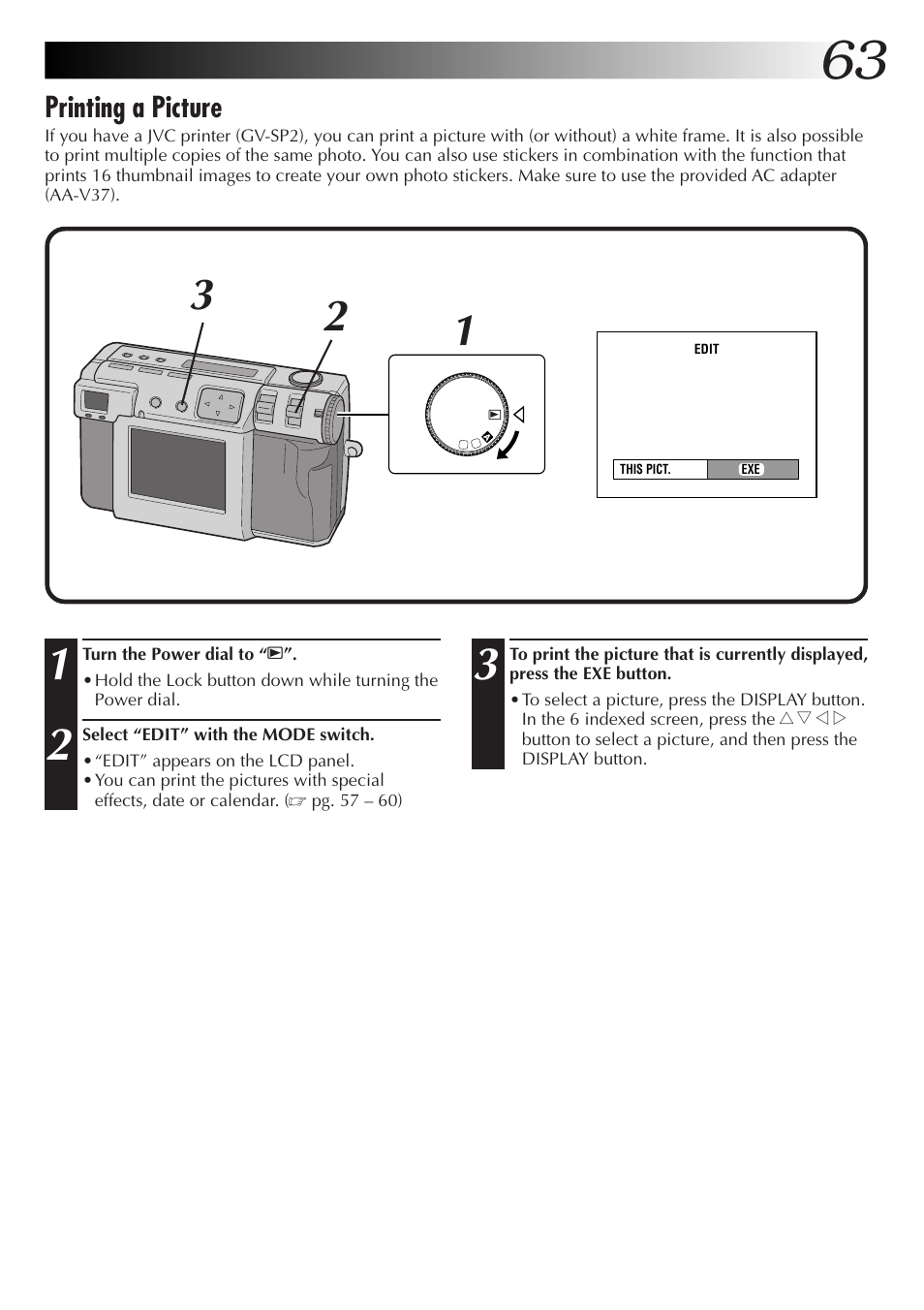 Printing a picture | JVC GC-QX5HD User Manual | Page 63 / 104