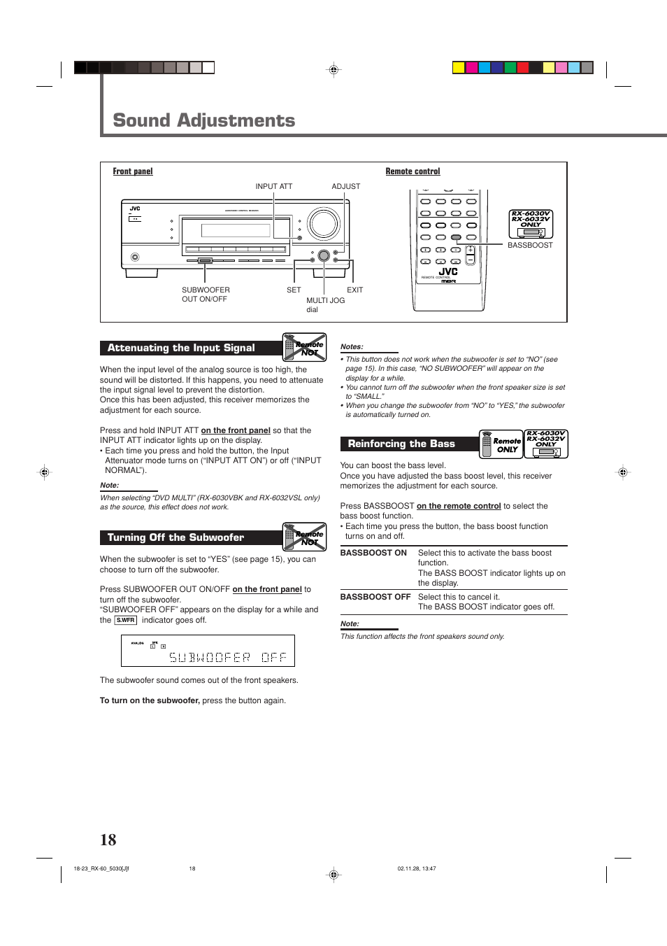 Sound adjustments | JVC RX-6030VBK User Manual | Page 20 / 87