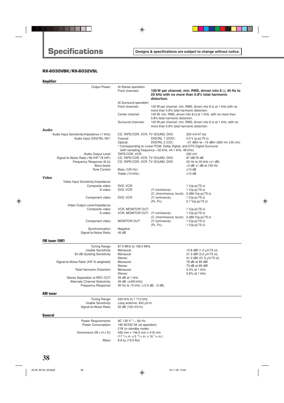 Specifications | JVC RX-6030VBK User Manual | Page 40 / 87