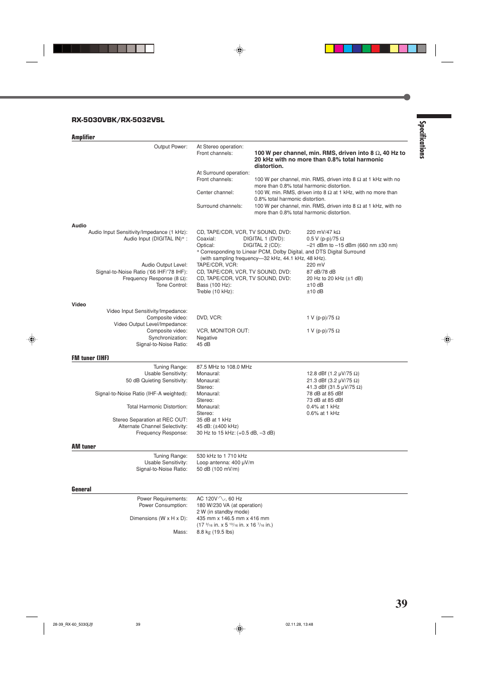 Specifications | JVC RX-6030VBK User Manual | Page 41 / 87