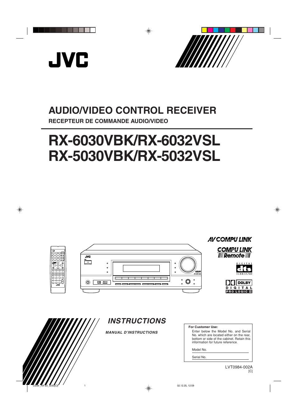 Instructions, Audio/video control receiver, Recepteur de commande audio/video | Source name ta/news/info display mode | JVC RX-6030VBK User Manual | Page 45 / 87