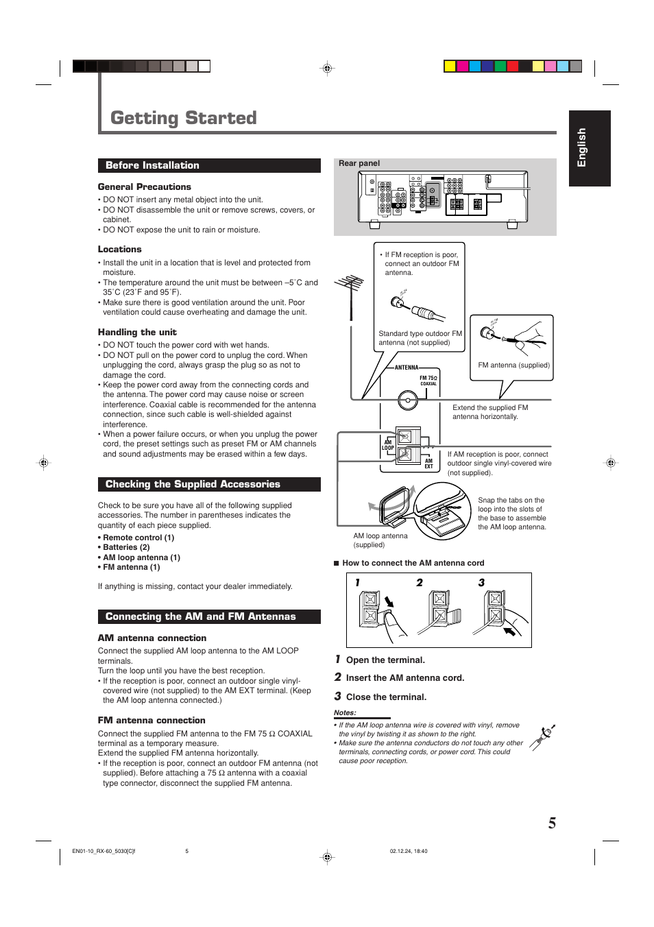 Getting started, English | JVC RX-6030VBK User Manual | Page 51 / 87
