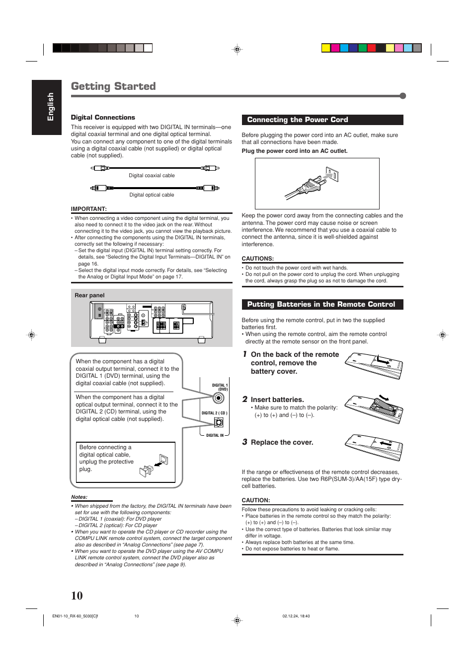 Getting started, English | JVC RX-6030VBK User Manual | Page 56 / 87