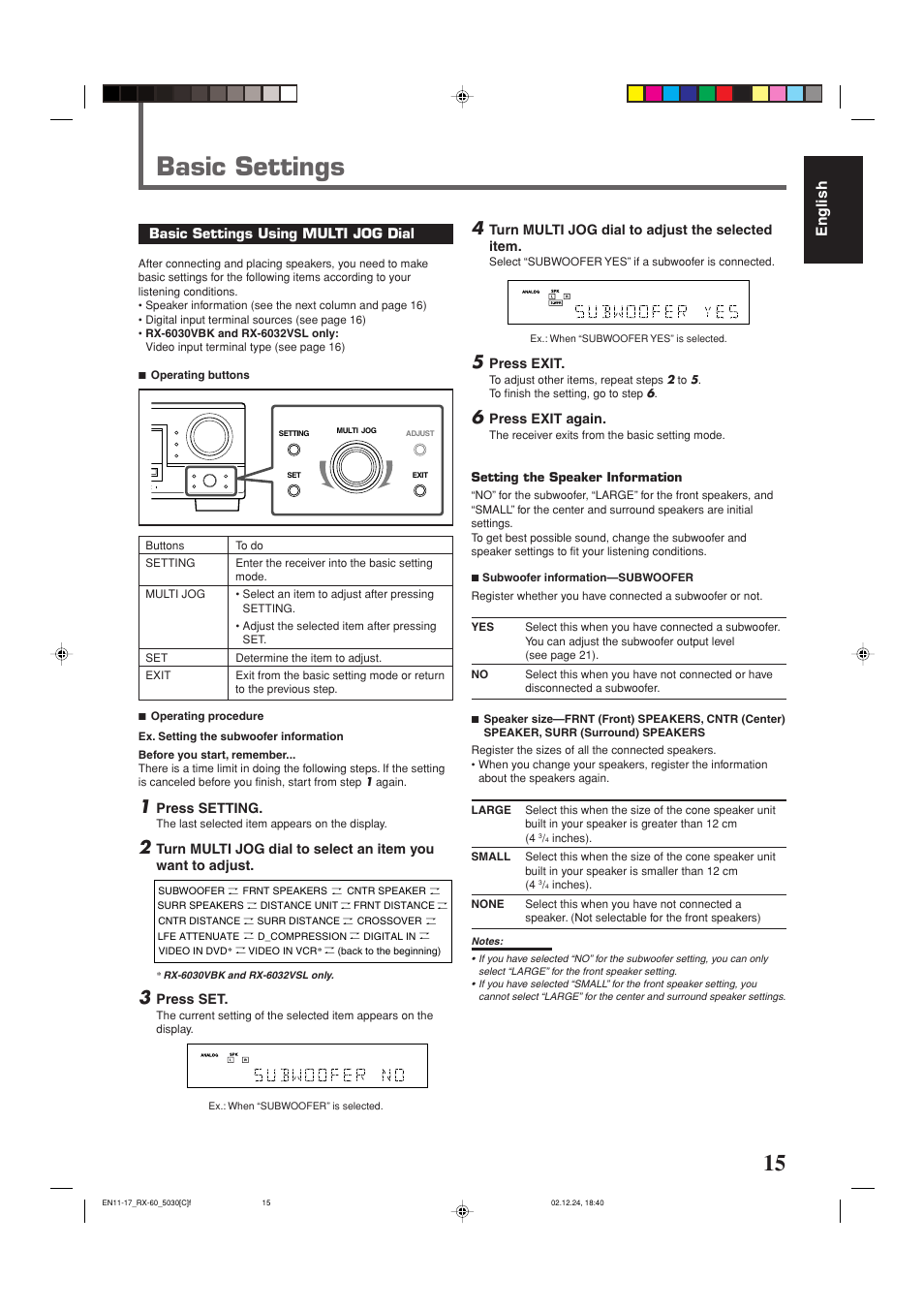 Basic settings, English | JVC RX-6030VBK User Manual | Page 61 / 87