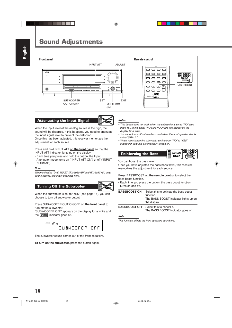 Sound adjustments | JVC RX-6030VBK User Manual | Page 64 / 87