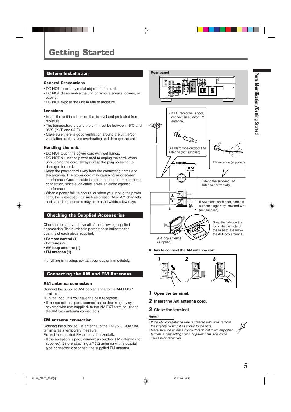 Getting started, Parts identification/getting started | JVC RX-6030VBK User Manual | Page 7 / 87