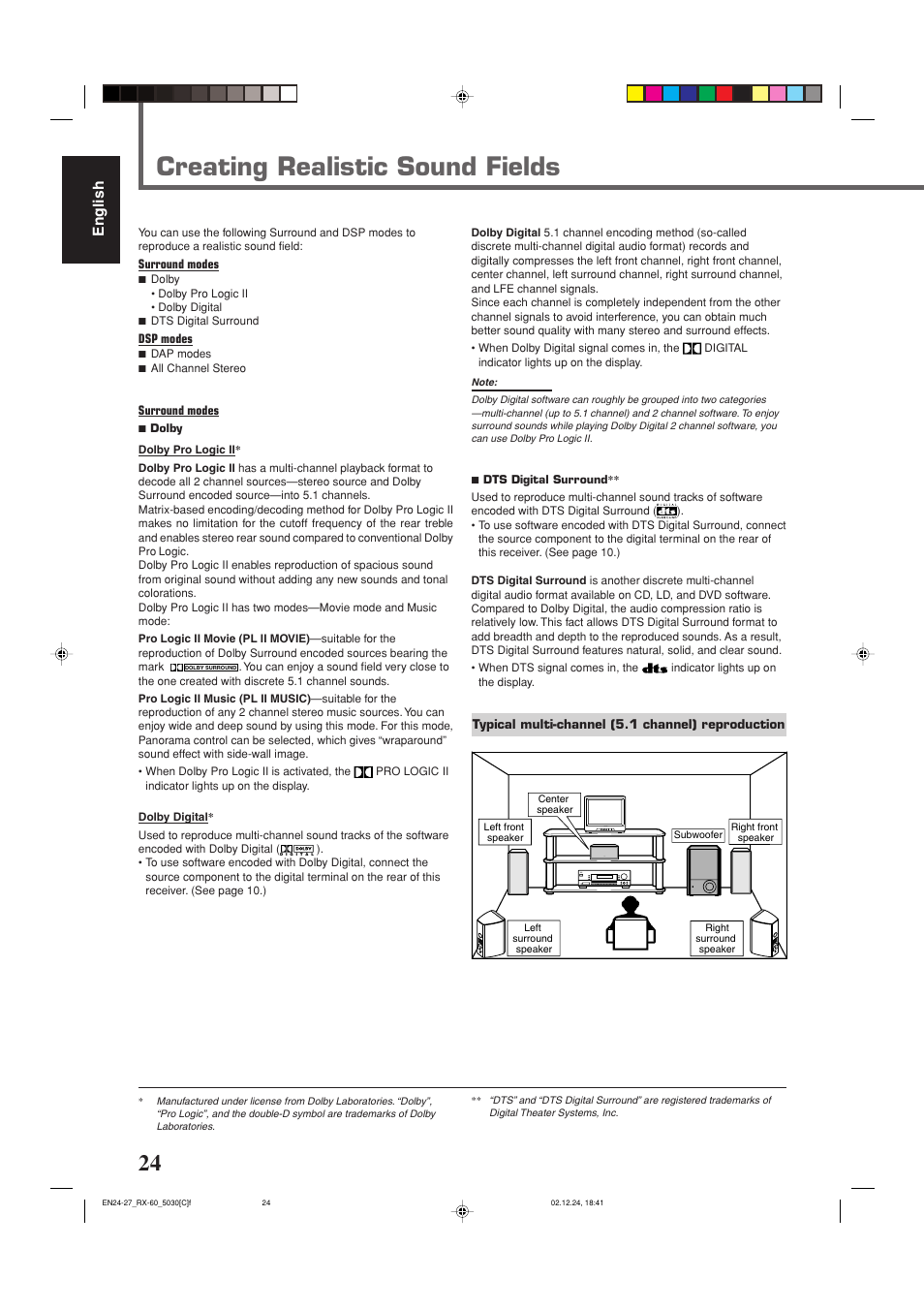 Creating realistic sound fields, English | JVC RX-6030VBK User Manual | Page 70 / 87