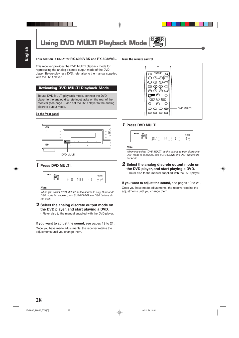 Using dvd multi playback mode, English | JVC RX-6030VBK User Manual | Page 74 / 87