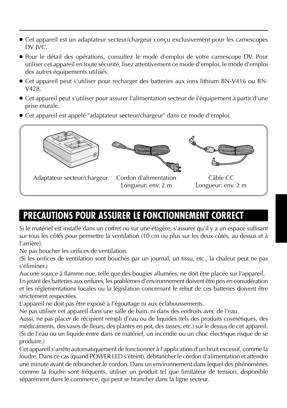 Precautions pour assurer le fonctionnement correct | JVC AA-P30 User Manual | Page 13 / 16