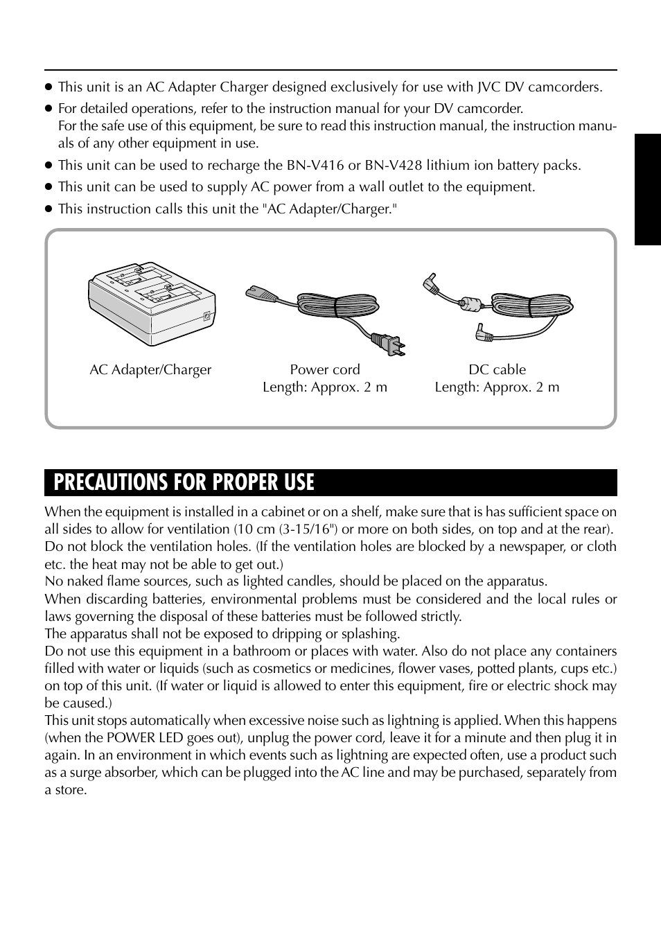 Precautions for proper use | JVC AA-P30 User Manual | Page 5 / 16