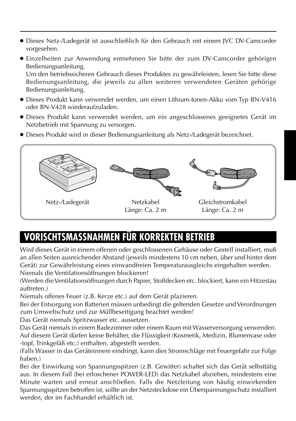 Vorischtsmassnahmen für korrekten betrieb | JVC AA-P30 User Manual | Page 9 / 16