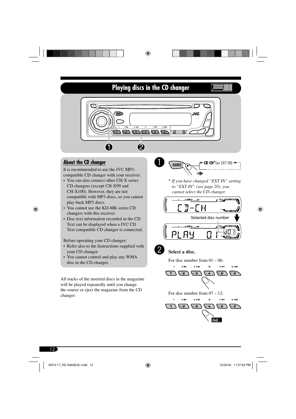 Playing discs in the cd changer | JVC KD-G464 User Manual | Page 12 / 32