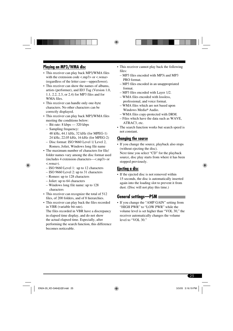 General settings—psm | JVC KD-G464 User Manual | Page 25 / 32