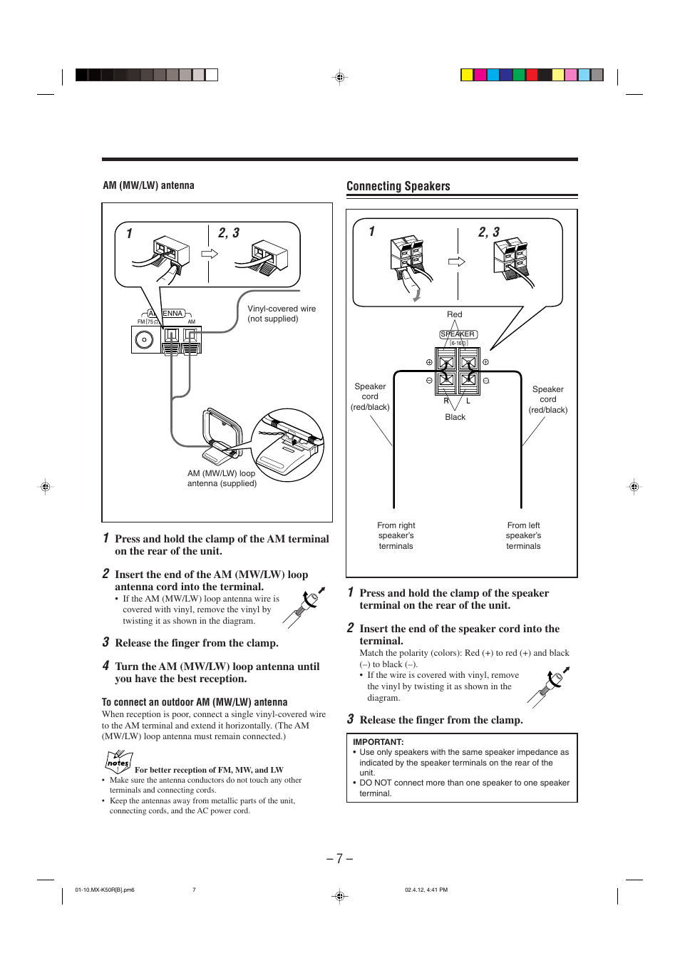 Connecting speakers | JVC CA-MXK50R User Manual | Page 10 / 38