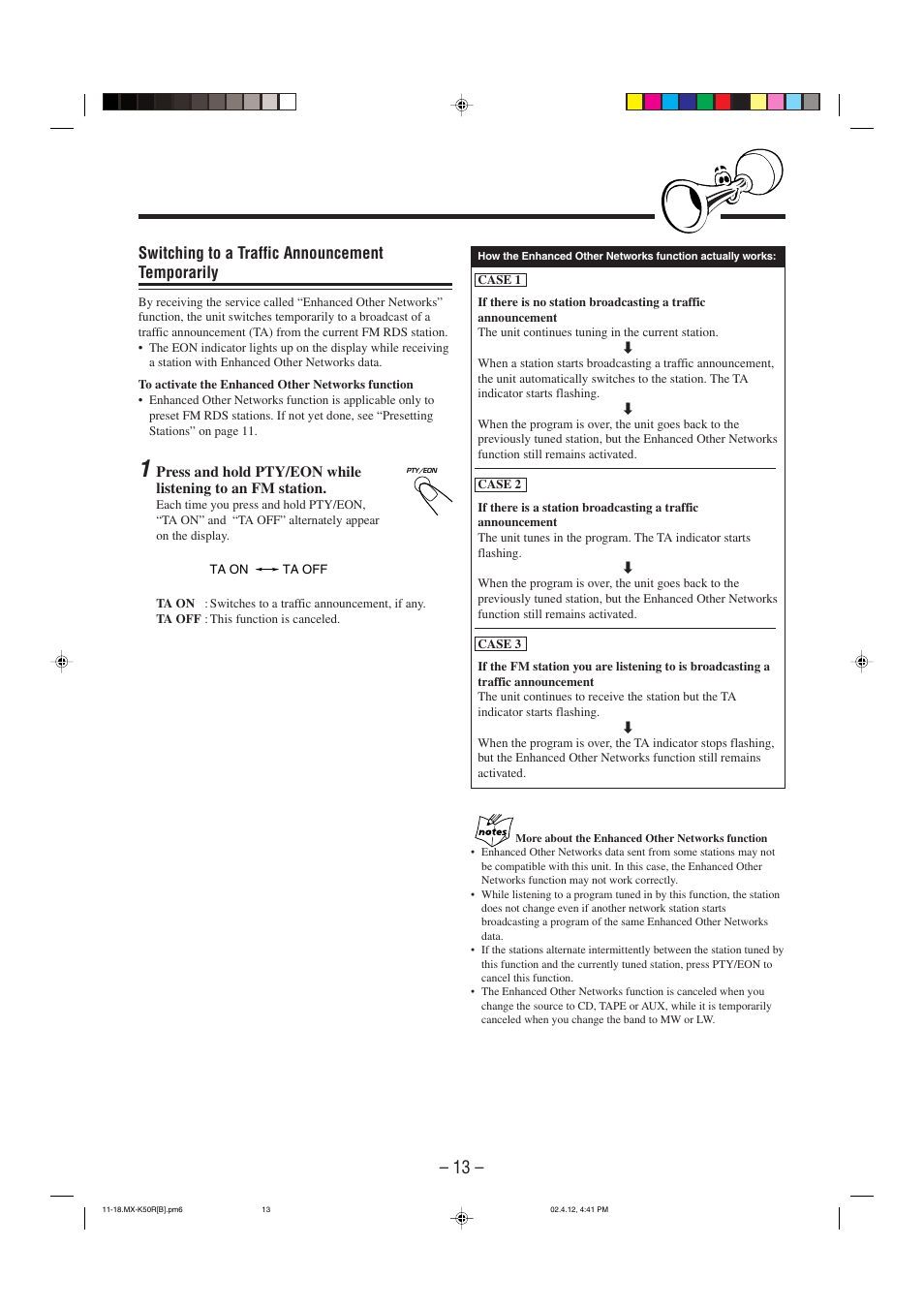 Switching to a traffic announcement temporarily | JVC CA-MXK50R User Manual | Page 16 / 38