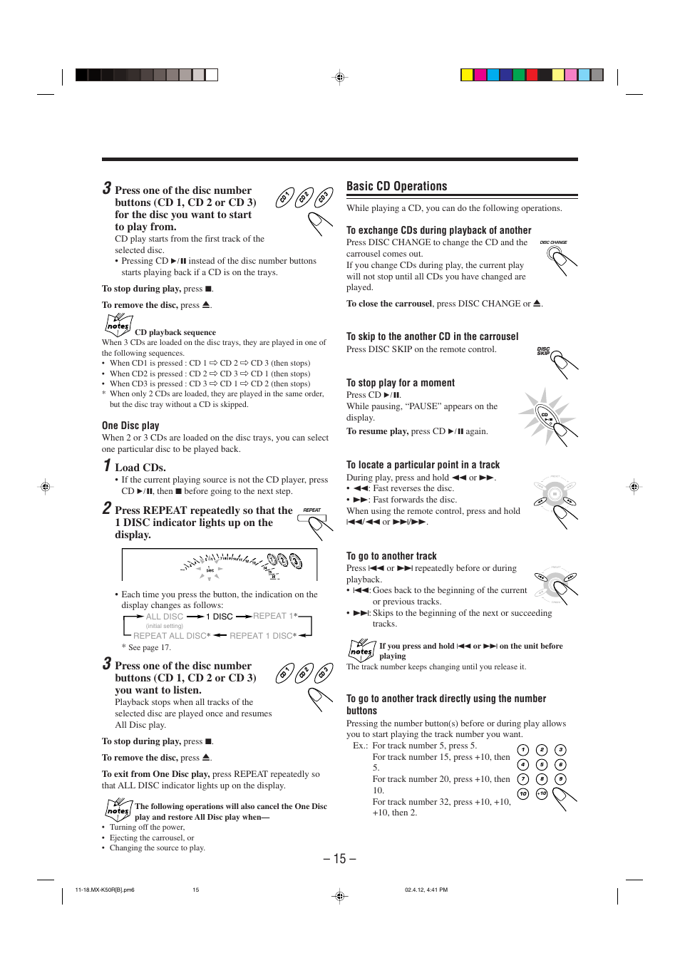 Basic cd operations | JVC CA-MXK50R User Manual | Page 18 / 38