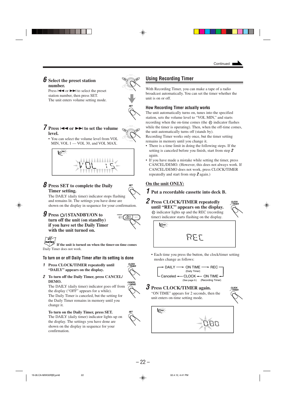 Using recording timer | JVC CA-MXK50R User Manual | Page 25 / 38