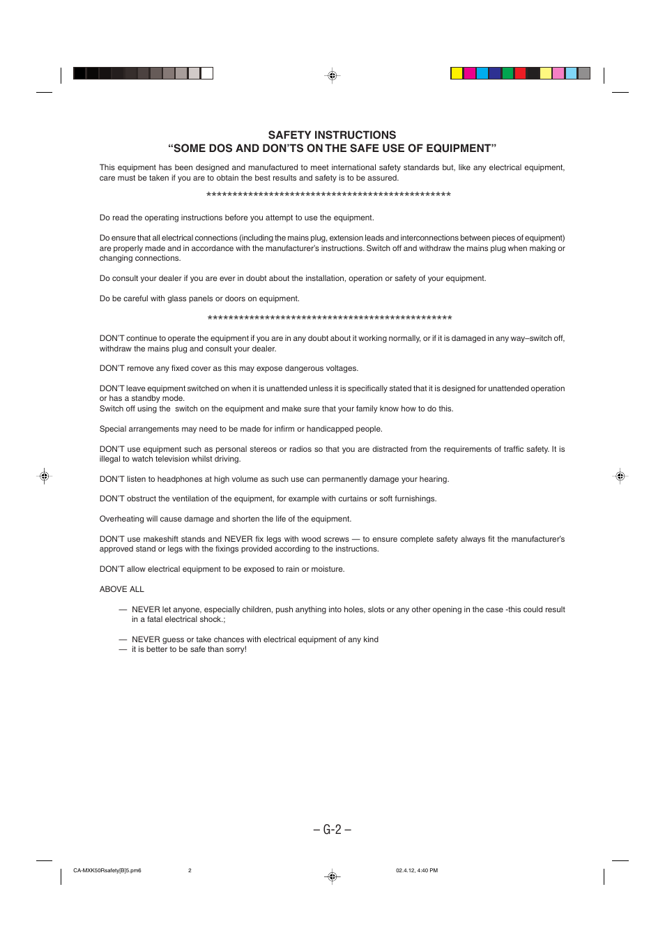 Safety instructions | JVC CA-MXK50R User Manual | Page 3 / 38