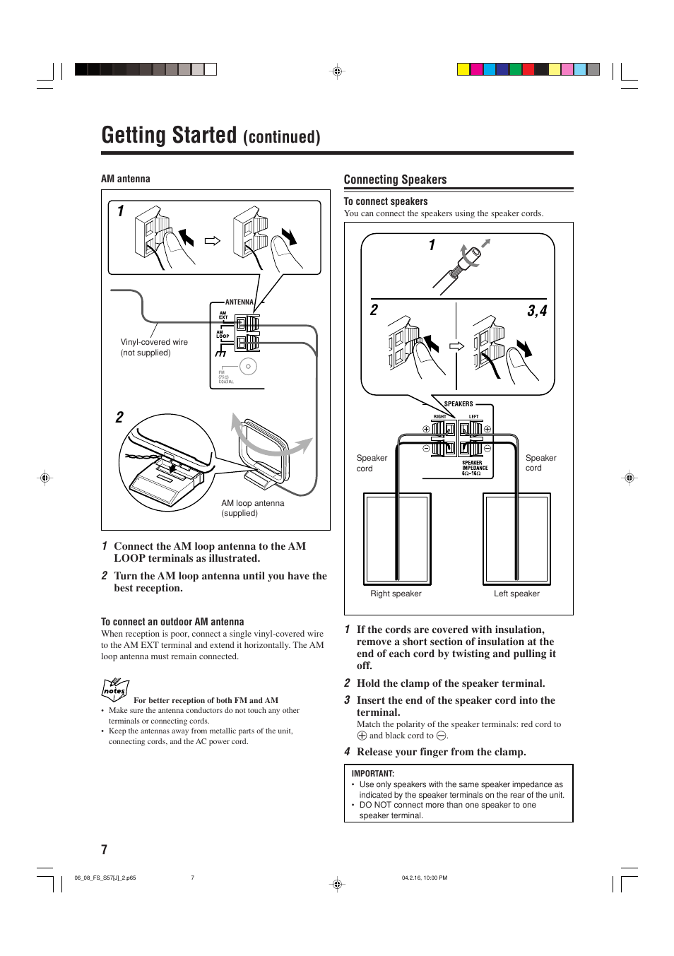 Getting started, Continued) | JVC CA-FSS57 User Manual | Page 10 / 32