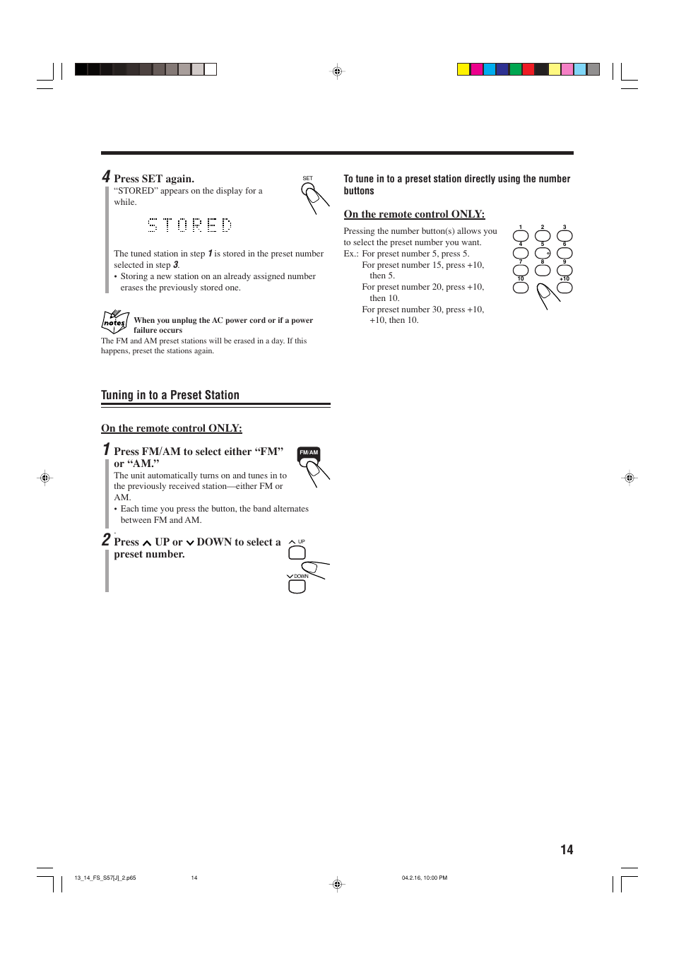 Tuning in to a preset station | JVC CA-FSS57 User Manual | Page 17 / 32