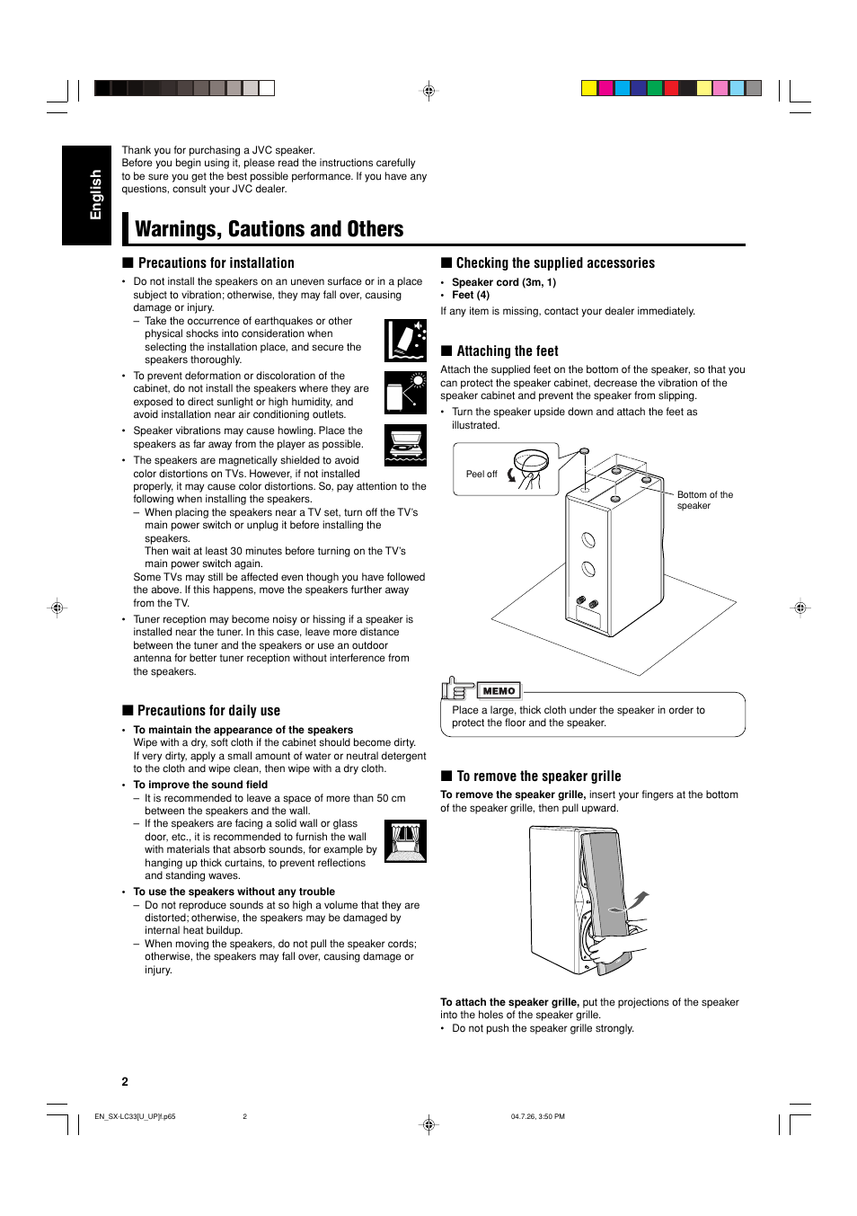 Warnings, cautions and others | JVC SX-LC33 User Manual | Page 2 / 9