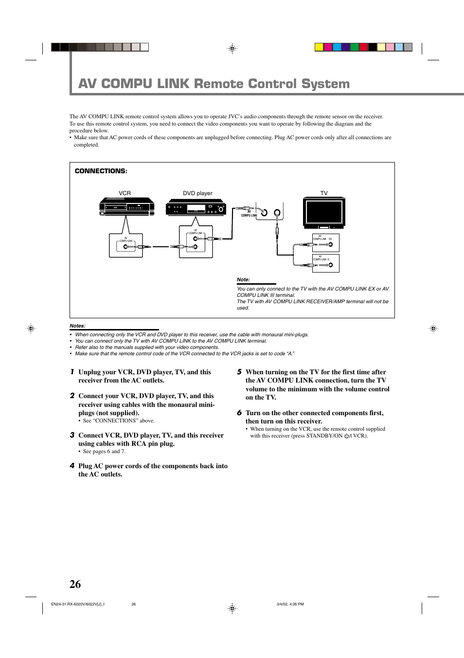 Av compu link remote control system | JVC RX-6022VSL User Manual | Page 28 / 36