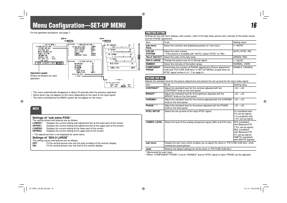 Menu configuration-set-up menu, Menu configuration—set-up menu | JVC DT-V24G1 User Manual | Page 16 / 28