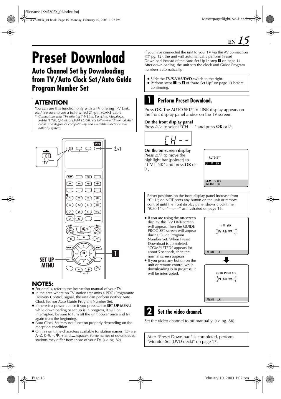 Preset download, Wnload, Pg. 15) ev | JVC HR-XVS20E User Manual | Page 15 / 96